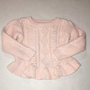 Baby Gap Chunky Pink Toddler Girl Sweater With Ruffle Hem | Size 12-18 Months